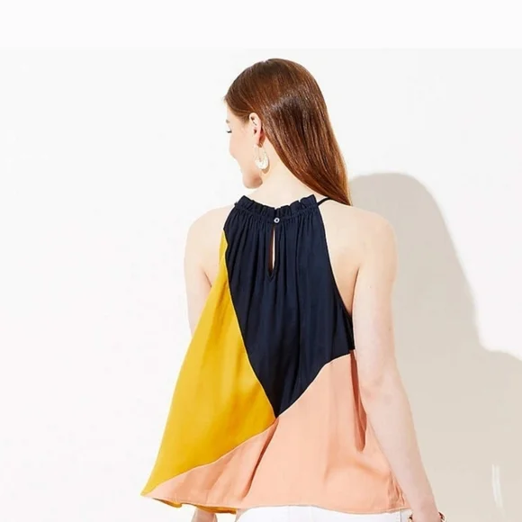 LOFT Colorblock Halter Top Navy, Mustard, Peach - Picture 2 of 5